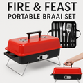 Fire & Feast portable braai set with charcoal grill and 9-piece stainless steel BBQ tools | N.C.C