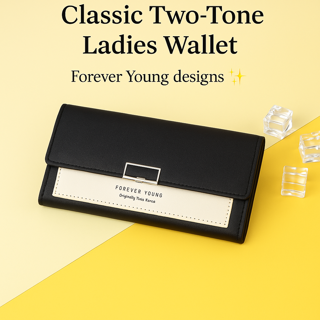 Ladies Classic Long Wallet – Two-Tone PU Leather, Tri-Fold | N.C.C