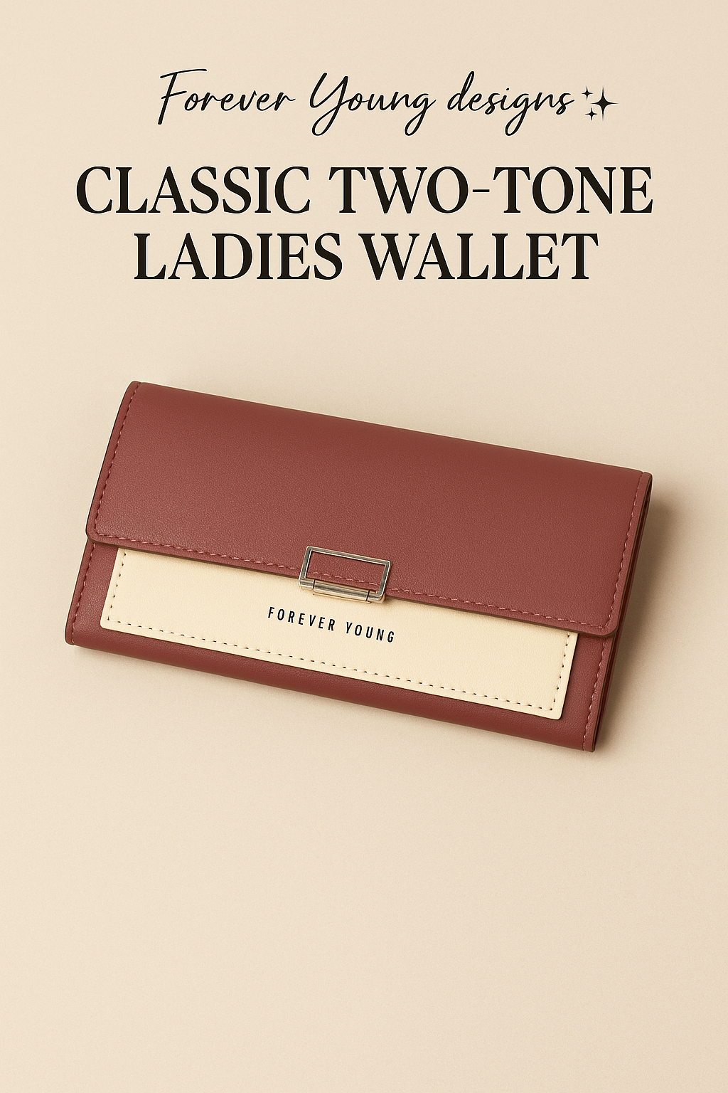 Ladies Classic Long Wallet – Two-Tone PU Leather, Tri-Fold | N.C.C