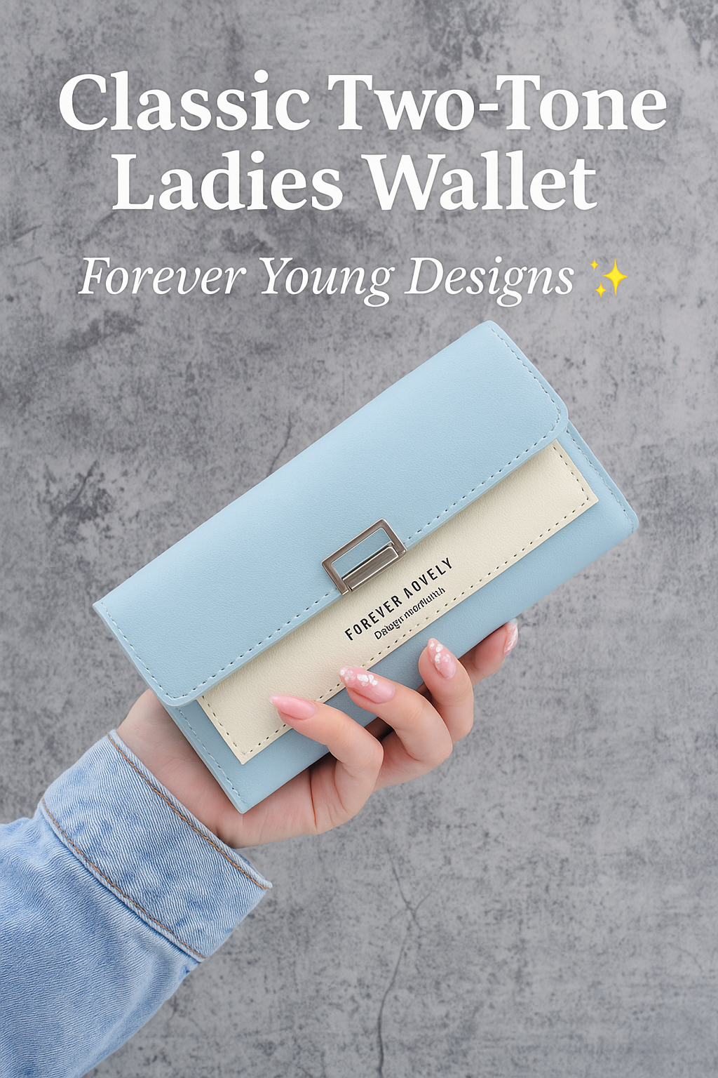 Ladies Classic Long Wallet – Two-Tone PU Leather, Tri-Fold | N.C.C