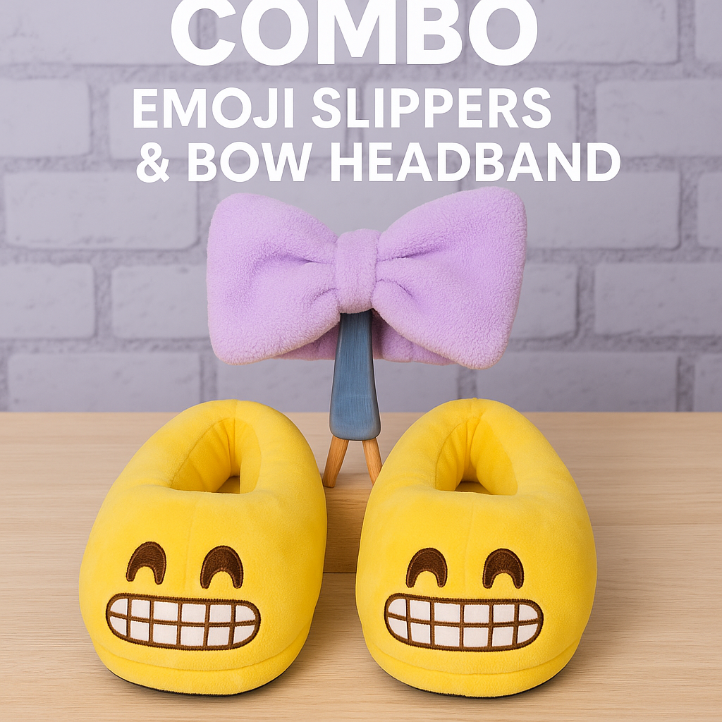 Emoji Plush Slippers with Bow Headband – Soft, Cozy & Anti-Slip | N.C.C