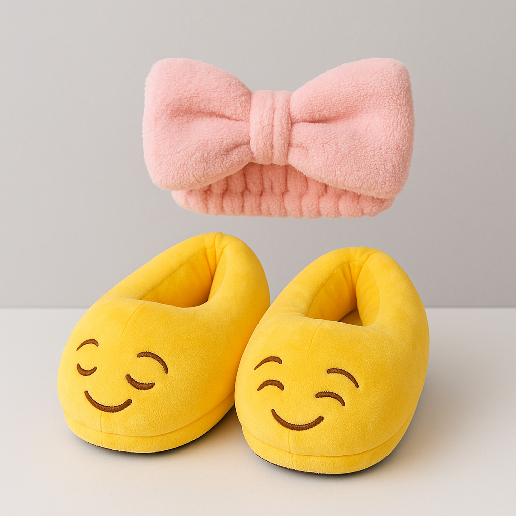Emoji Plush Slippers with Bow Headband – Soft, Cozy & Anti-Slip | N.C.C