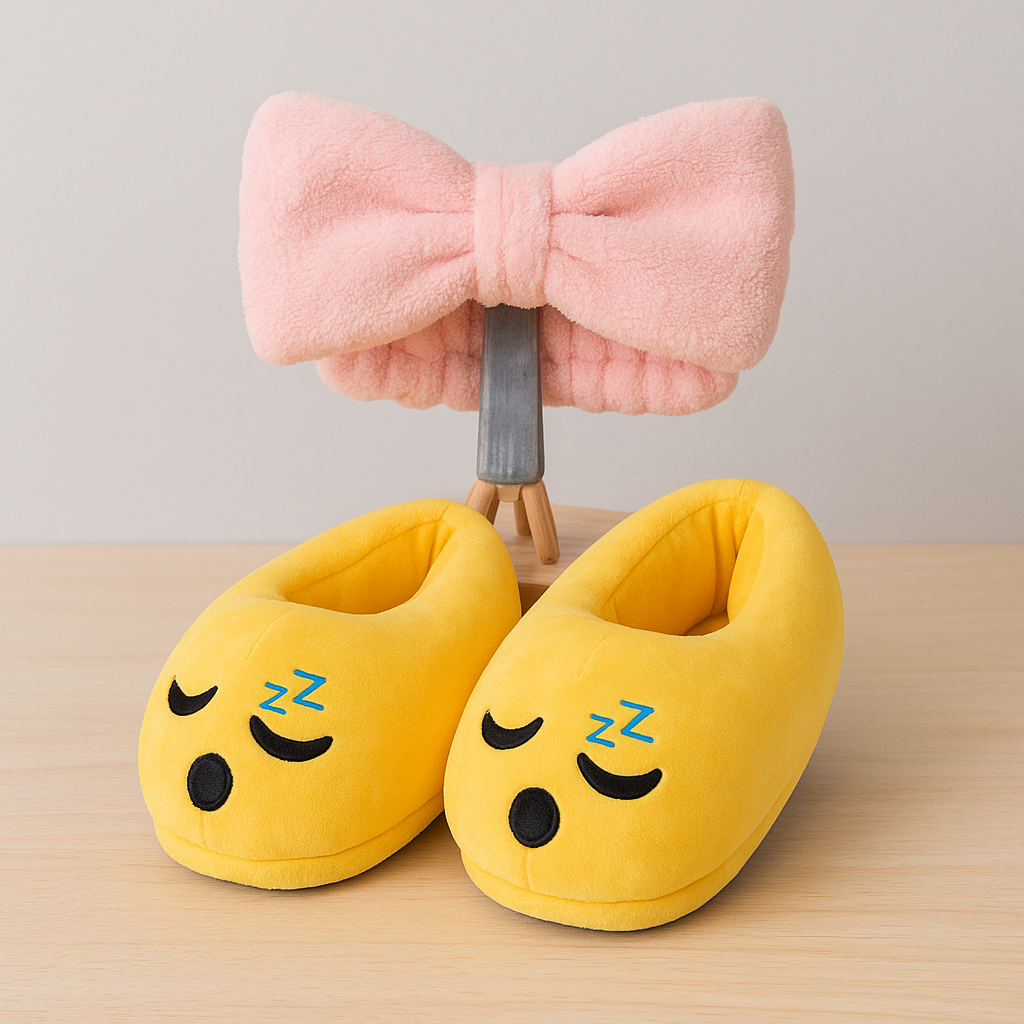 Emoji Plush Slippers with Bow Headband – Soft, Cozy & Anti-Slip | N.C.C