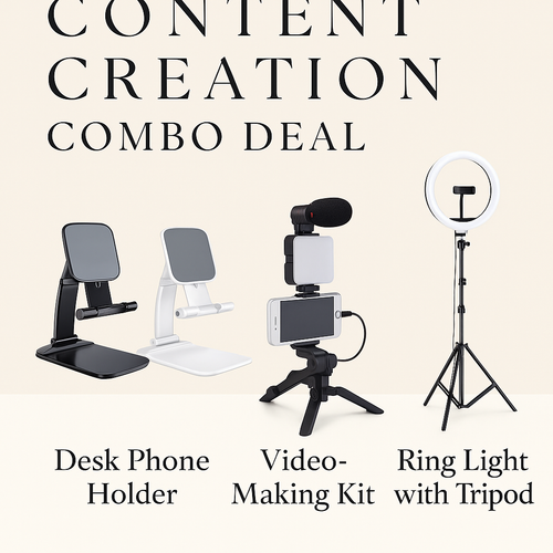 Content Creation Combo Set – desk phone holder, video-making kit and ring light with tripod | N.C.C