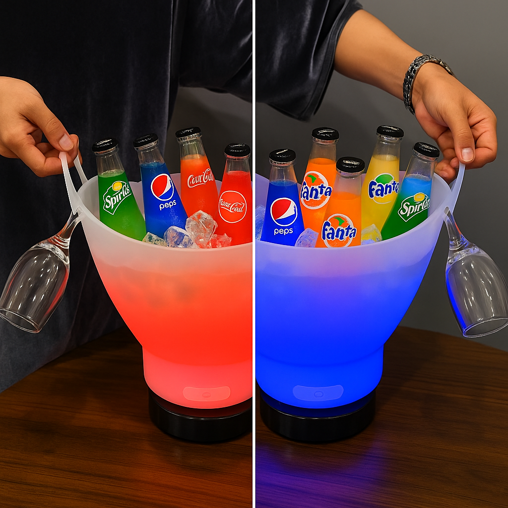 GlowSipSet Party Set – 4 cocktail glasses and 7L RGB LED ice bucket Bluetooth speaker | N.C.C