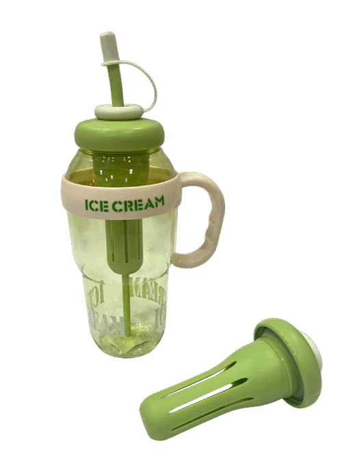 Ice cream-themed 1200ml water bottle with straw – pink outdoor design | N.C.C
