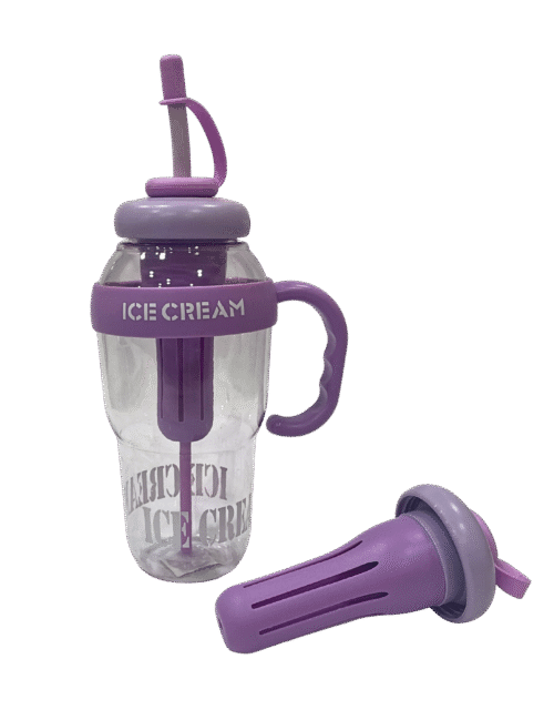 Ice cream-themed 1200ml water bottle with straw – pink outdoor design | N.C.C