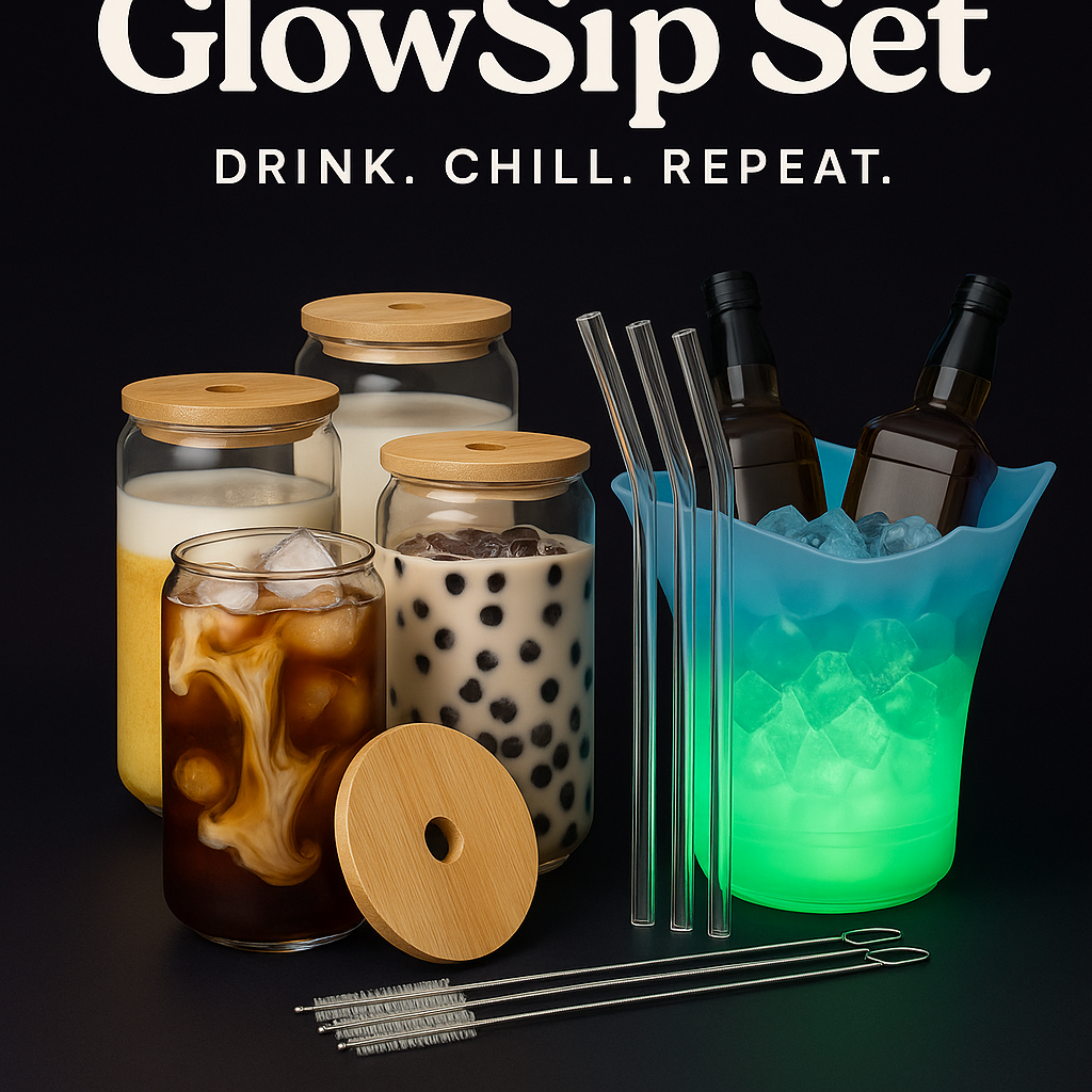 GlowSipSet – cocktail glasses with lids and LED ice bucket Bluetooth speaker bundle | N.C.C