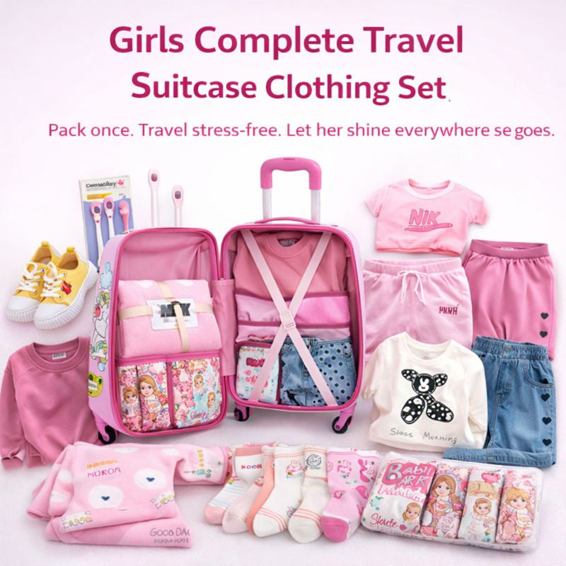 Girls Complete Travel Clothing Suitcase Set – All-in-One Holiday Essentials Bundle