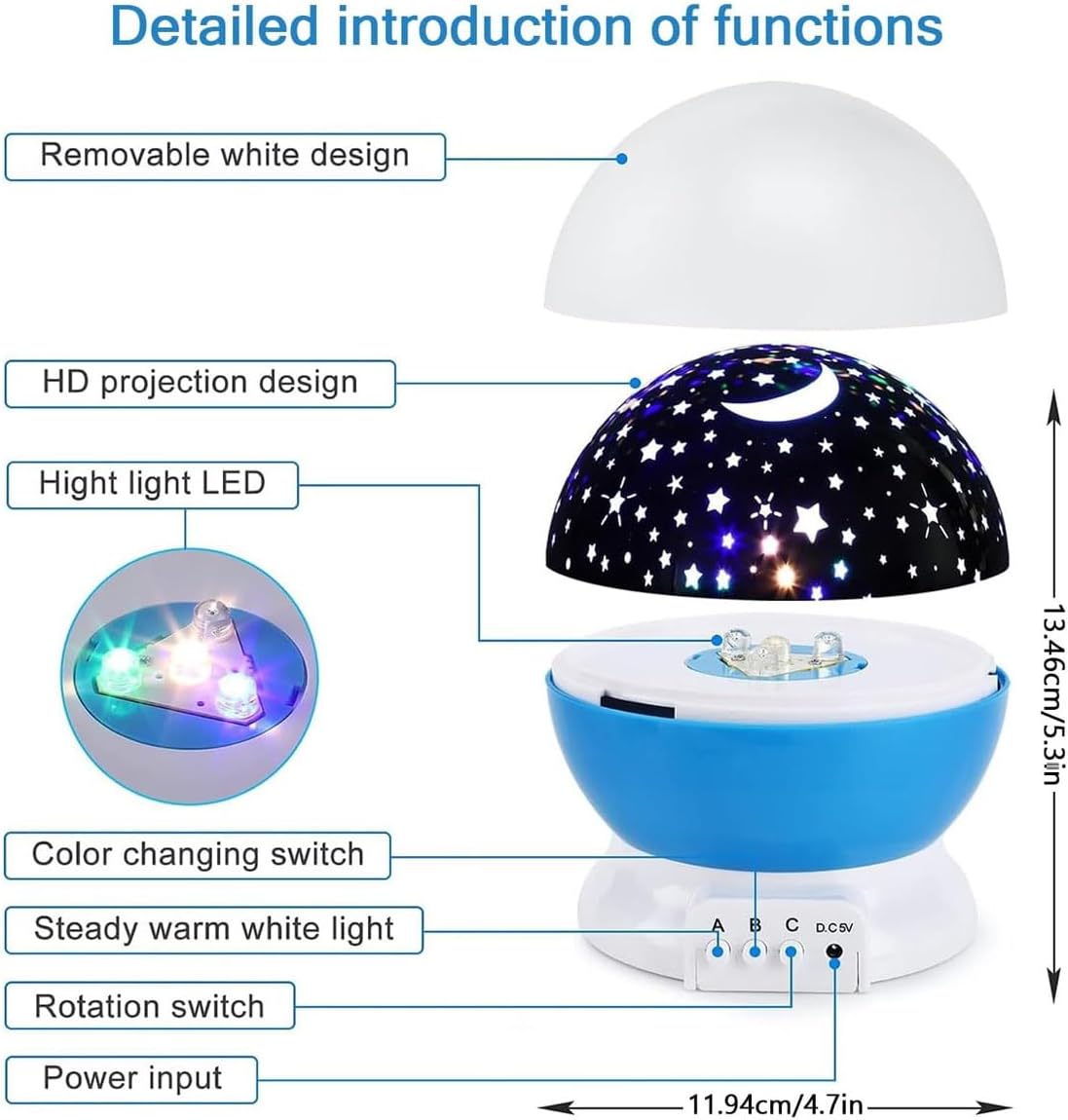 Star projector lamp projecting stars on ceiling