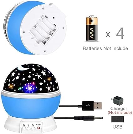 Star projector lamp projecting stars on ceiling