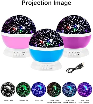 Kids night light projector in pink blue and purple
