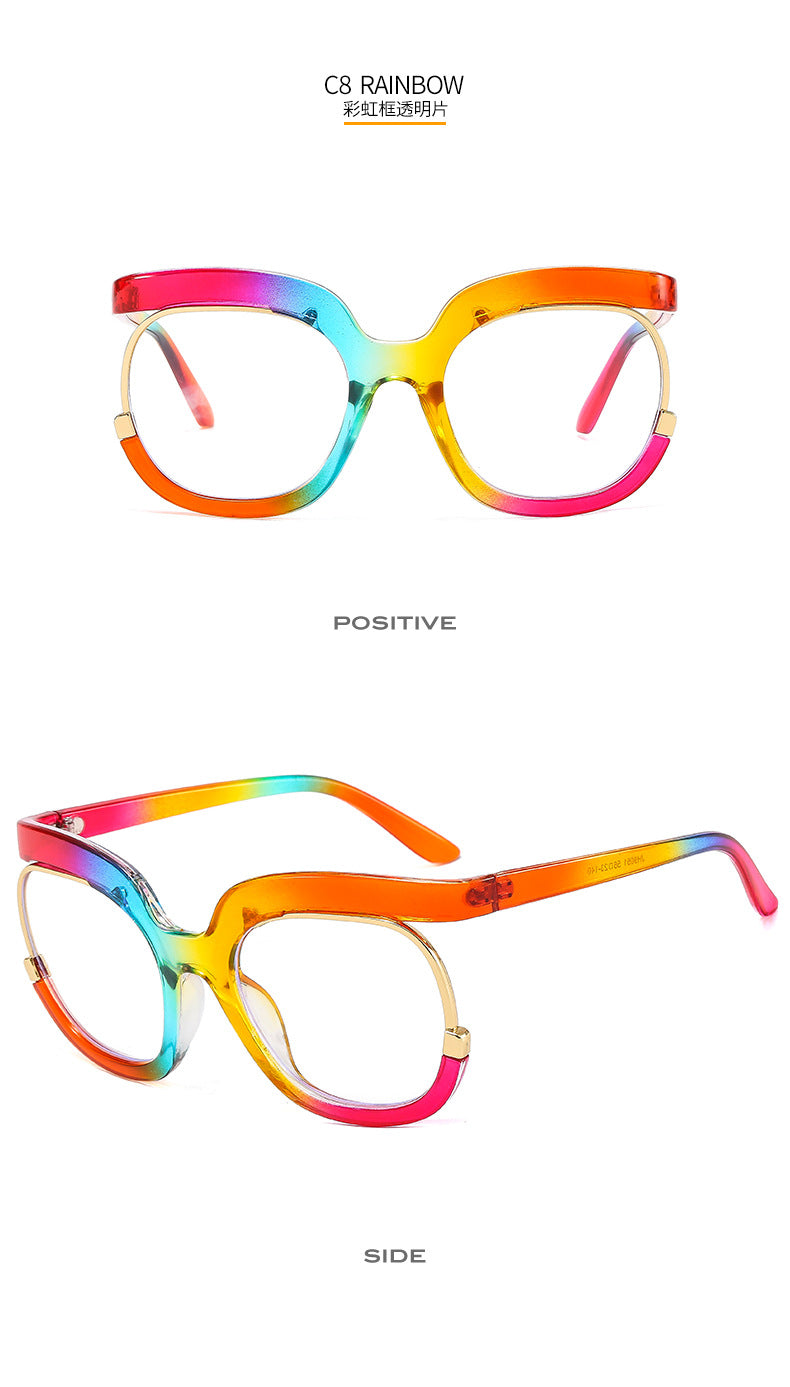 Large frame rainbow fashion glasses – unisex flat light mirror model H9051 | N.C.C