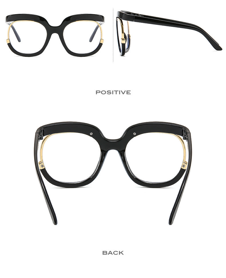 Large frame black fashion glasses – unisex flat light mirror model H9051 | N.C.C