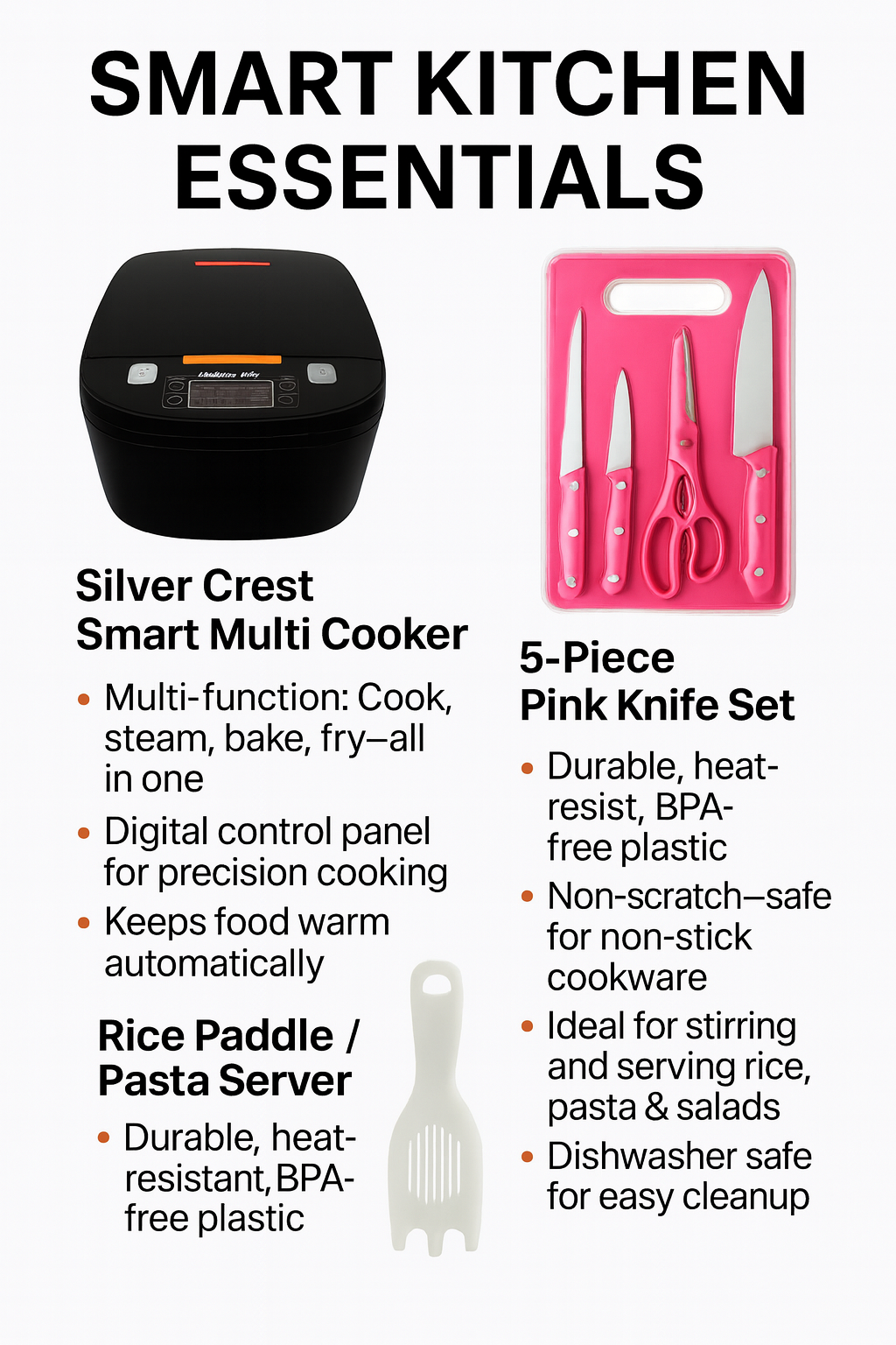 Smart Kitchen Essentials bundle – 5L multi cooker, knife set and rice paddle | N.C.C
