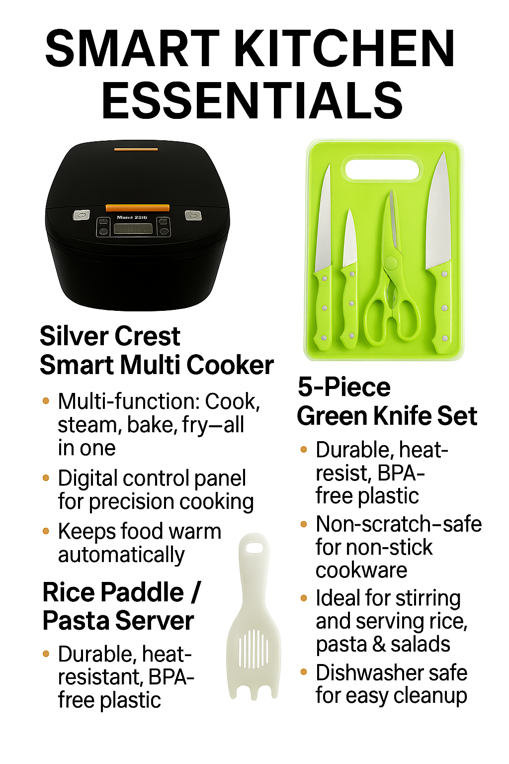 Smart Kitchen Essentials bundle – 5L multi cooker, knife set and rice paddle | N.C.C