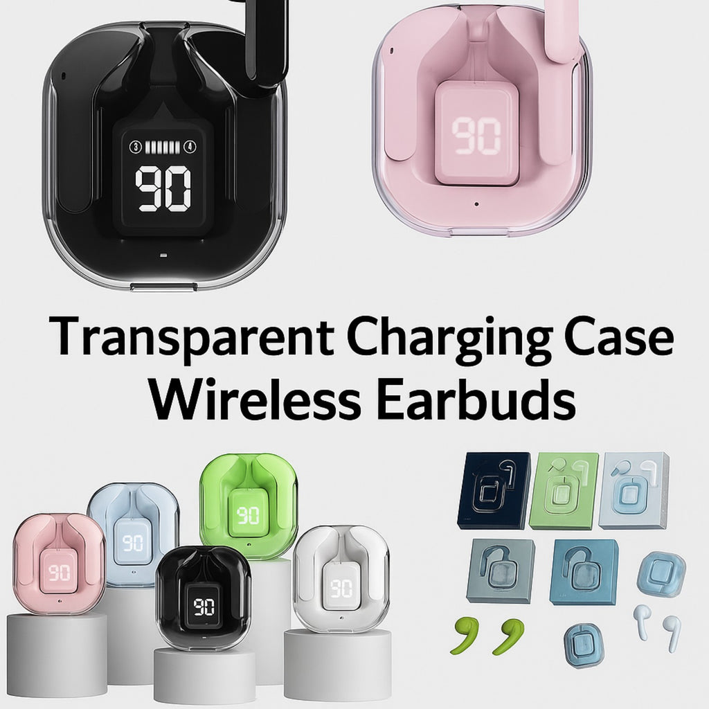 Transparent Case Wireless Earbuds with Digital Battery Display