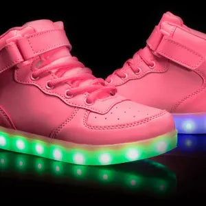 Girls LED light-up high top shoes – USB rechargeable pink sneakers | N.C.C