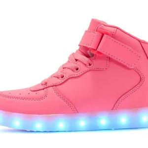 Girls LED light-up high top shoes – USB rechargeable pink sneakers | N.C.C