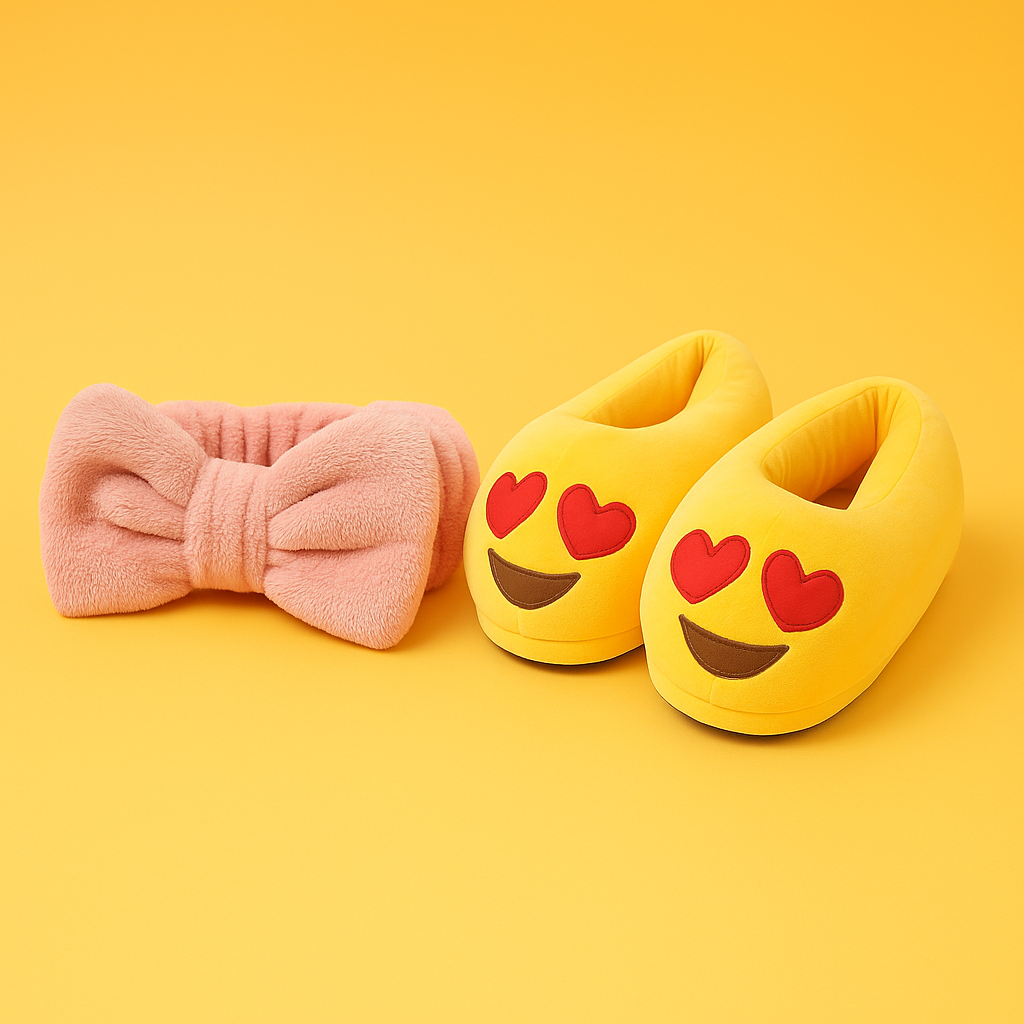 Emoji Plush Slippers with Bow Headband – Soft, Cozy & Anti-Slip | N.C.C