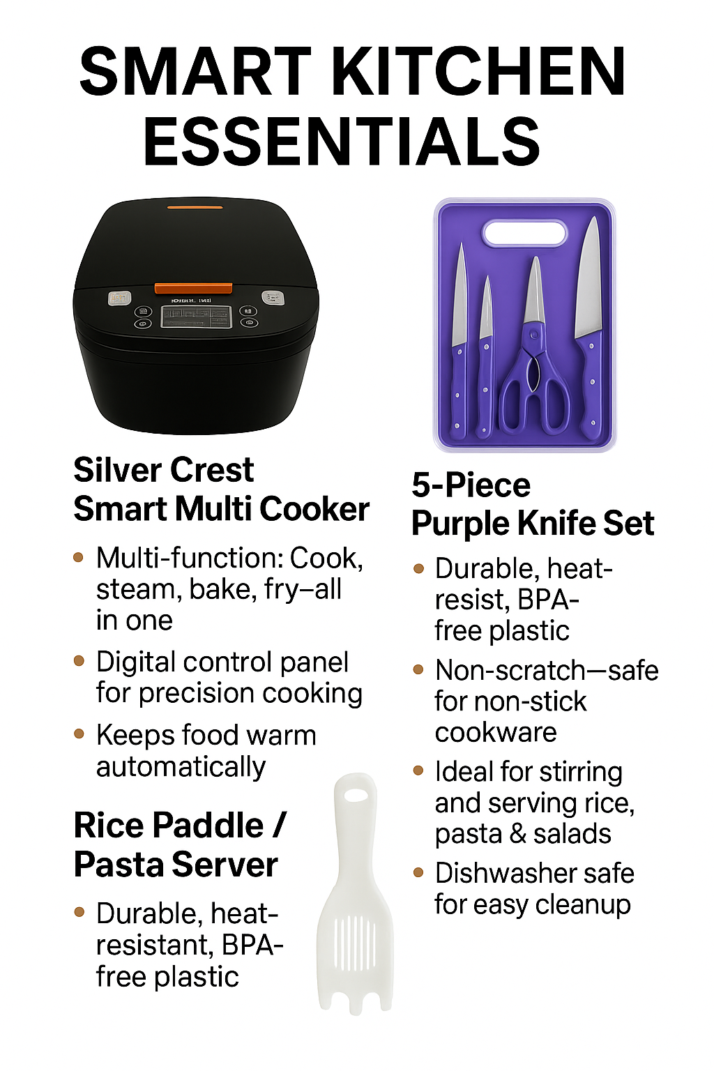Smart Kitchen Essentials bundle – 5L multi cooker, knife set and rice paddle | N.C.C